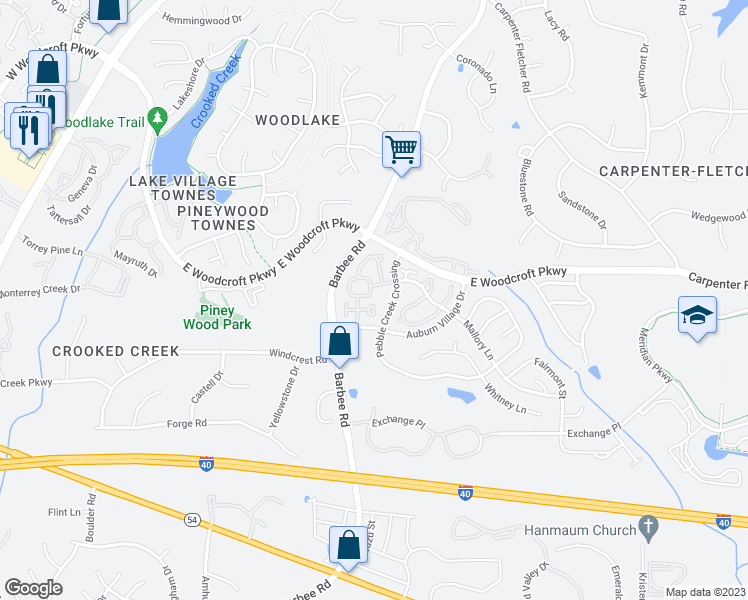 map of restaurants, bars, coffee shops, grocery stores, and more near 6 Shields Court in Durham