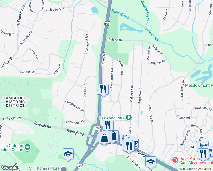 map of restaurants, bars, coffee shops, grocery stores, and more near in Chapel Hill