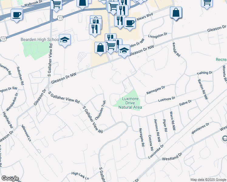 map of restaurants, bars, coffee shops, grocery stores, and more near 601 Buckeye Drive in Knoxville
