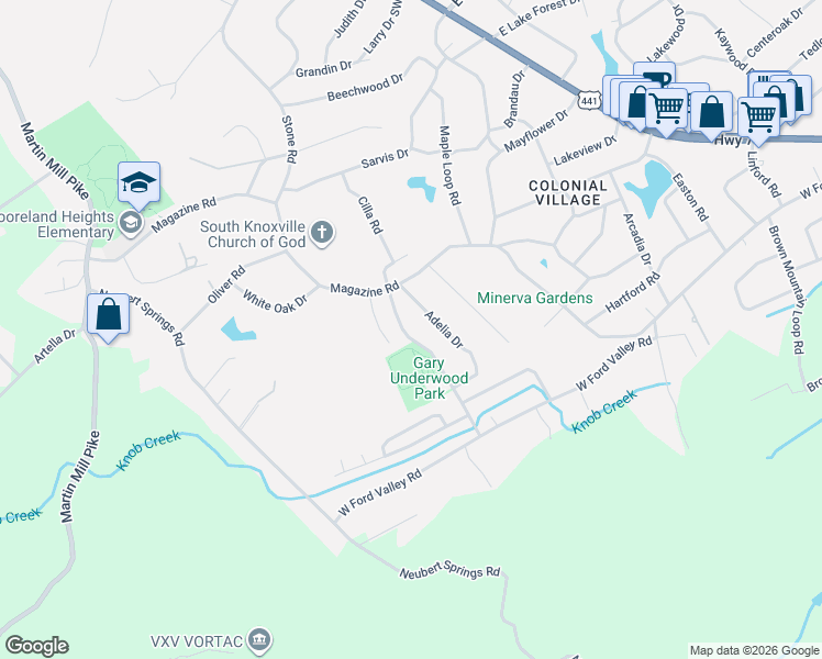 map of restaurants, bars, coffee shops, grocery stores, and more near in Knoxville