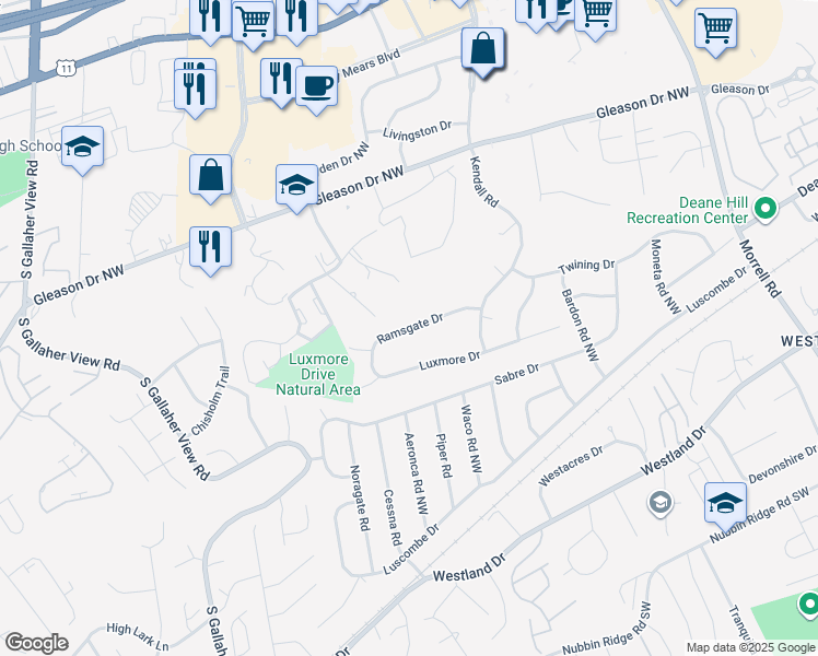 map of restaurants, bars, coffee shops, grocery stores, and more near 7825 Ramsgate Drive in Knoxville