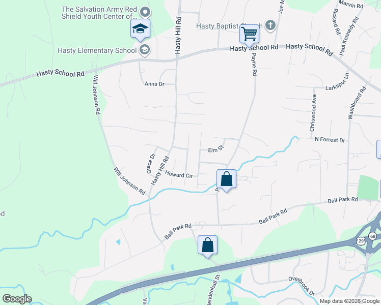 map of restaurants, bars, coffee shops, grocery stores, and more near 117 Hidden Hills Drive in Thomasville