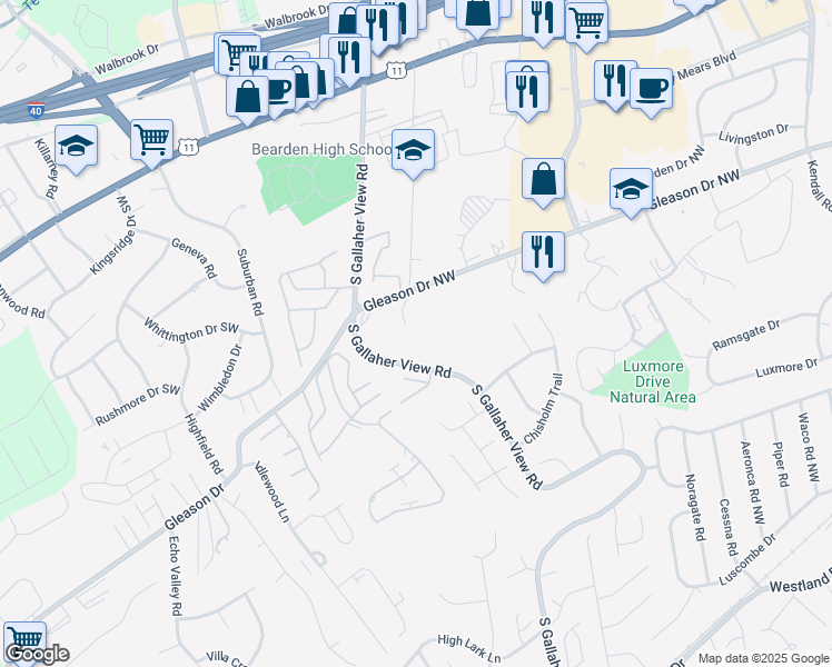 map of restaurants, bars, coffee shops, grocery stores, and more near 8458 Gleason Drive in Knoxville