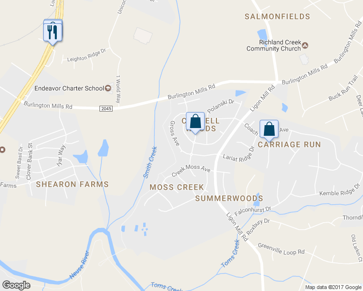 map of restaurants, bars, coffee shops, grocery stores, and more near 2716 Gross Avenue in Wake Forest