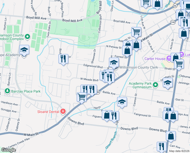 map of restaurants, bars, coffee shops, grocery stores, and more near 1257 Chickering Drive in Franklin