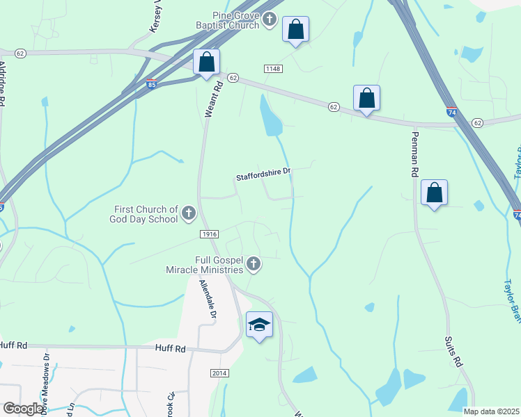 map of restaurants, bars, coffee shops, grocery stores, and more near in Archdale