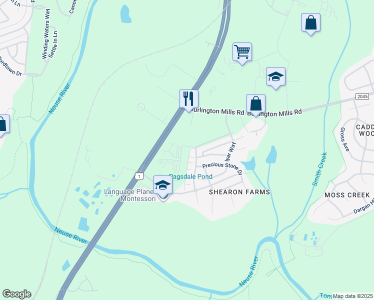 map of restaurants, bars, coffee shops, grocery stores, and more near 9941 Sweet Basil Drive in Wake Forest