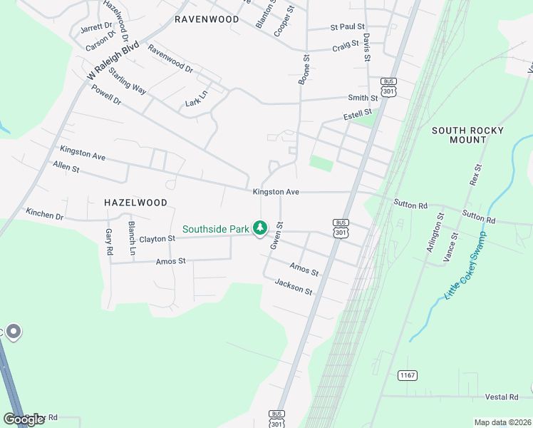 map of restaurants, bars, coffee shops, grocery stores, and more near 2508 Gwen Street in Rocky Mount