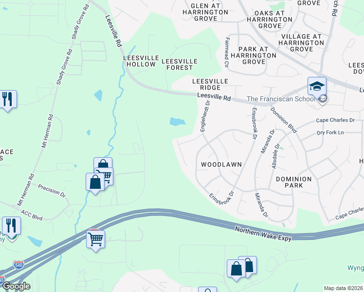 map of restaurants, bars, coffee shops, grocery stores, and more near 8824 Moss Glen Drive in Raleigh