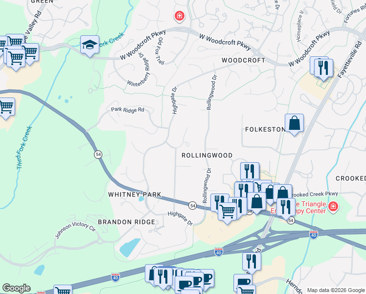 map of restaurants, bars, coffee shops, grocery stores, and more near 1 Hampshire Court in Durham