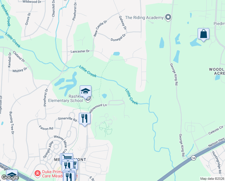 map of restaurants, bars, coffee shops, grocery stores, and more near 114 Springdale Way in Chapel Hill
