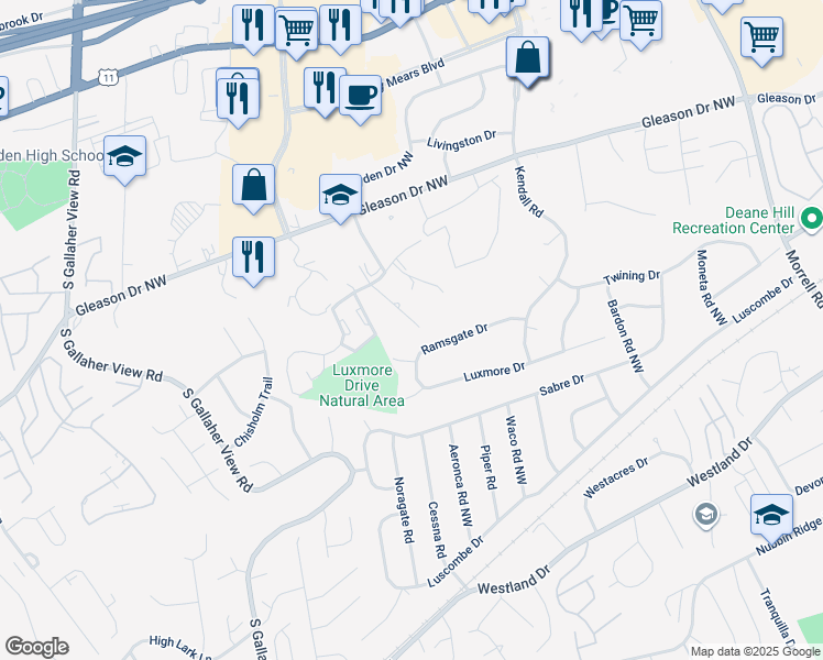 map of restaurants, bars, coffee shops, grocery stores, and more near 901 Flanders Lane Northwest in Knoxville