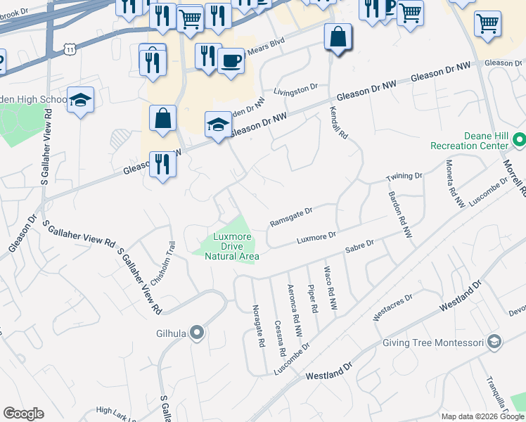 map of restaurants, bars, coffee shops, grocery stores, and more near 901 Flanders Lane Northwest in Knoxville