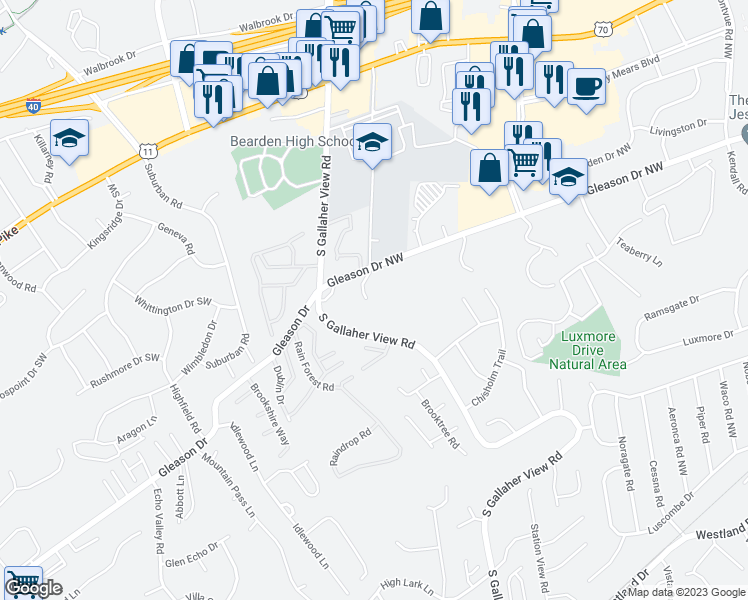map of restaurants, bars, coffee shops, grocery stores, and more near 8408 Gleason Drive in Knoxville