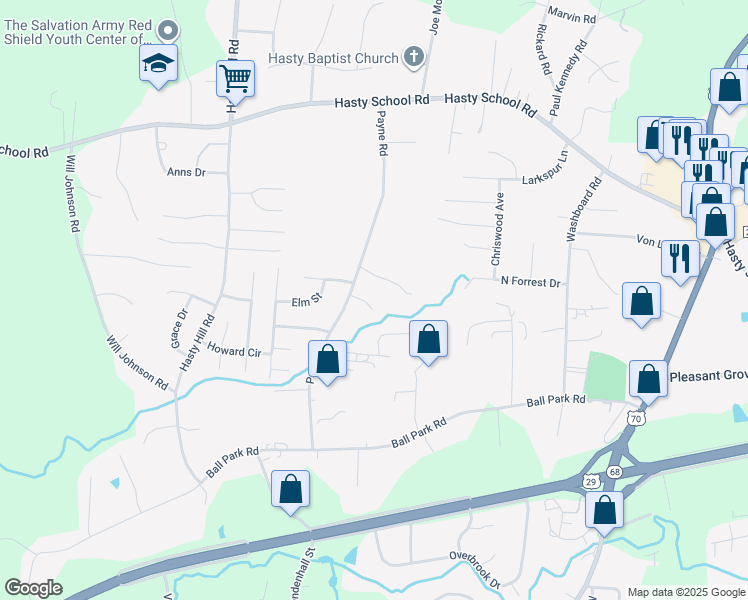 map of restaurants, bars, coffee shops, grocery stores, and more near 107 Layton Way in Thomasville