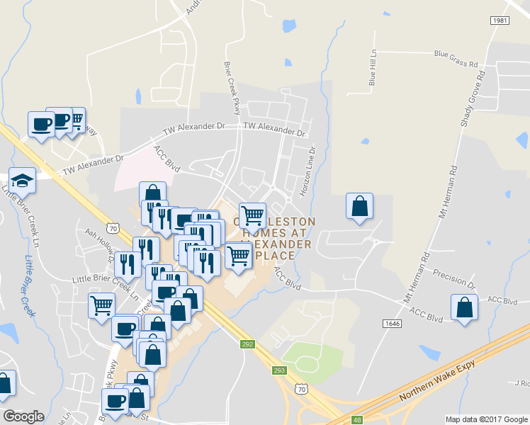 map of restaurants, bars, coffee shops, grocery stores, and more near 7770 ACC Boulevard in Raleigh