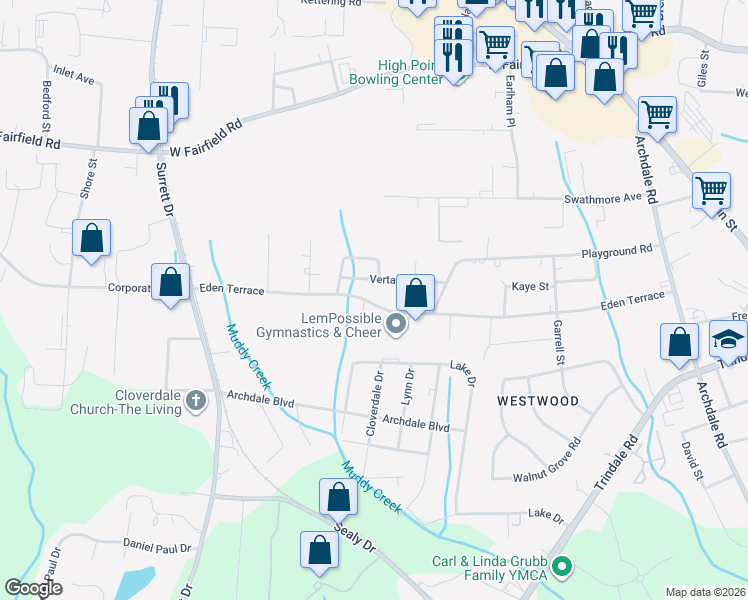 map of restaurants, bars, coffee shops, grocery stores, and more near 716A Verta Avenue in Archdale