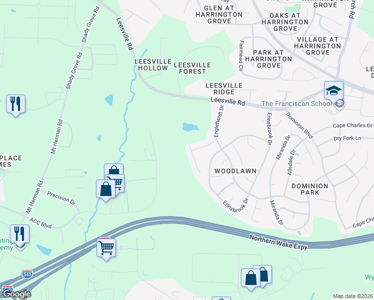map of restaurants, bars, coffee shops, grocery stores, and more near 7305 Villoria Lane in Raleigh