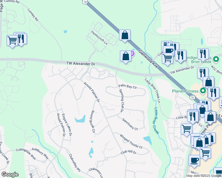 map of restaurants, bars, coffee shops, grocery stores, and more near 9308 Palm Bay Circle in Raleigh