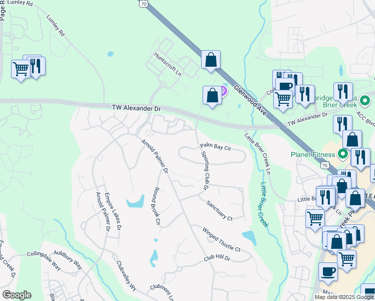 map of restaurants, bars, coffee shops, grocery stores, and more near 9308 Palm Bay Circle in Raleigh