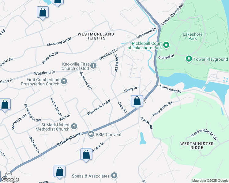 map of restaurants, bars, coffee shops, grocery stores, and more near 1217 Craig Road in Knoxville