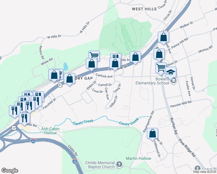 map of restaurants, bars, coffee shops, grocery stores, and more near 434 Carroll Drive in Harriman