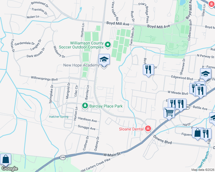map of restaurants, bars, coffee shops, grocery stores, and more near 816 Charming Court in Franklin