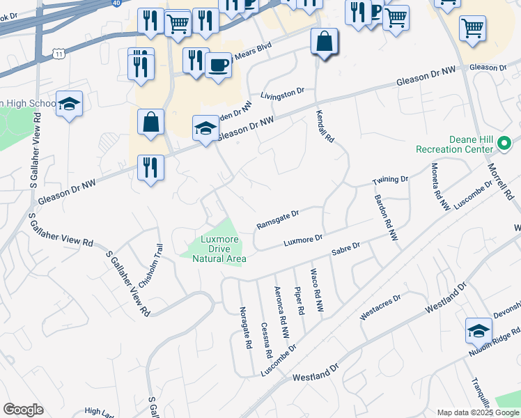 map of restaurants, bars, coffee shops, grocery stores, and more near 804 Flanders Lane Northwest in Knoxville