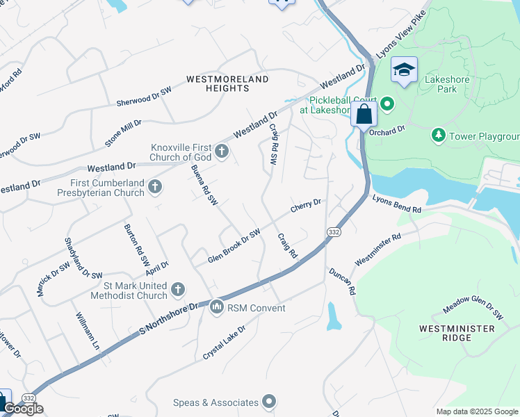 map of restaurants, bars, coffee shops, grocery stores, and more near 1217 Craig Road in Knoxville