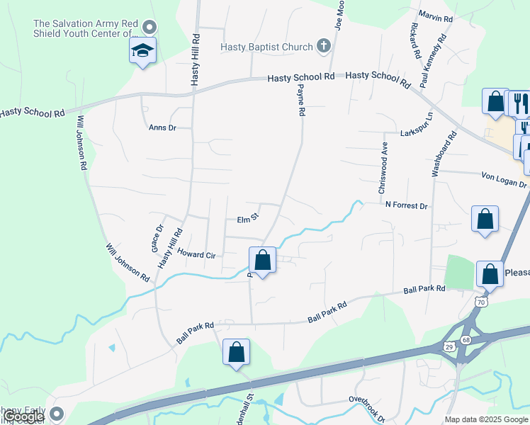 map of restaurants, bars, coffee shops, grocery stores, and more near 2 Elm Street in Thomasville