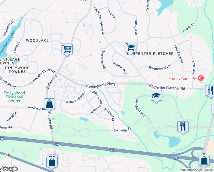 map of restaurants, bars, coffee shops, grocery stores, and more near 1204 Copper Creek Drive in Durham