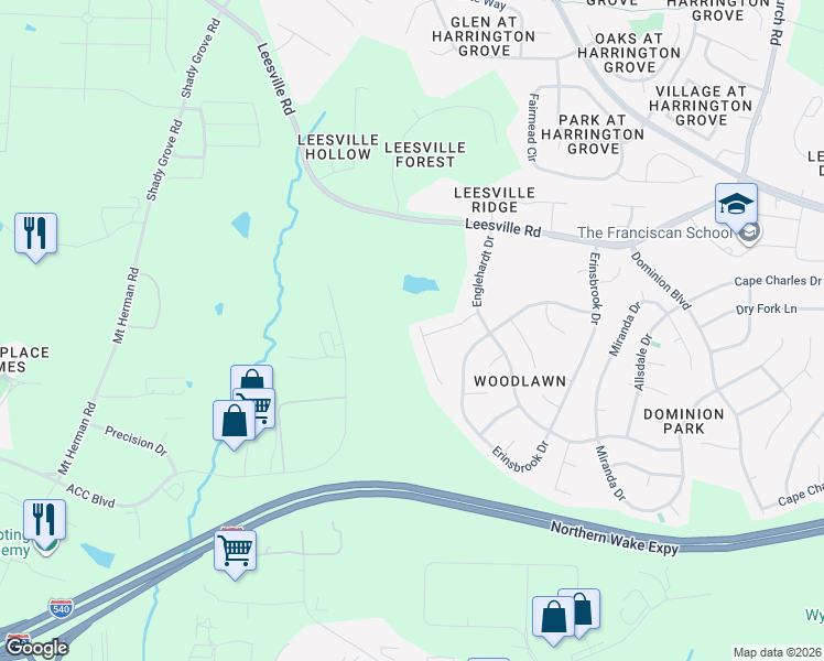 map of restaurants, bars, coffee shops, grocery stores, and more near 7305 Villoria Lane in Raleigh