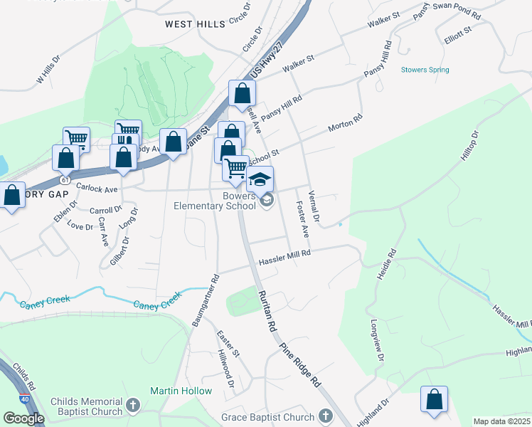 map of restaurants, bars, coffee shops, grocery stores, and more near 120 Breazeale Street in Harriman
