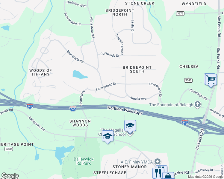 map of restaurants, bars, coffee shops, grocery stores, and more near 512 Brookfield Road in Raleigh