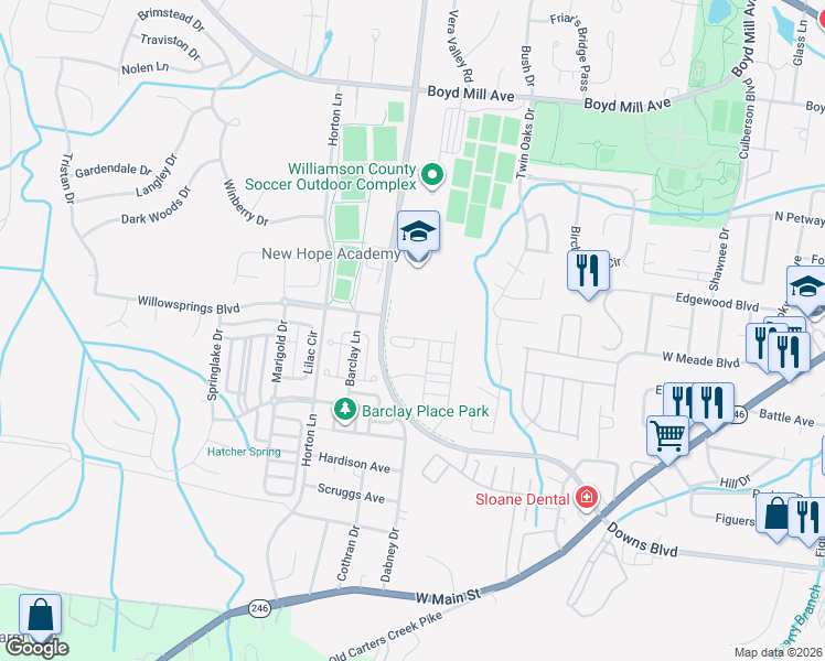 map of restaurants, bars, coffee shops, grocery stores, and more near 816 Charming Court in Franklin
