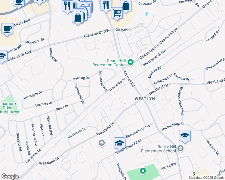 map of restaurants, bars, coffee shops, grocery stores, and more near 7528 Luscombe Drive in Knoxville