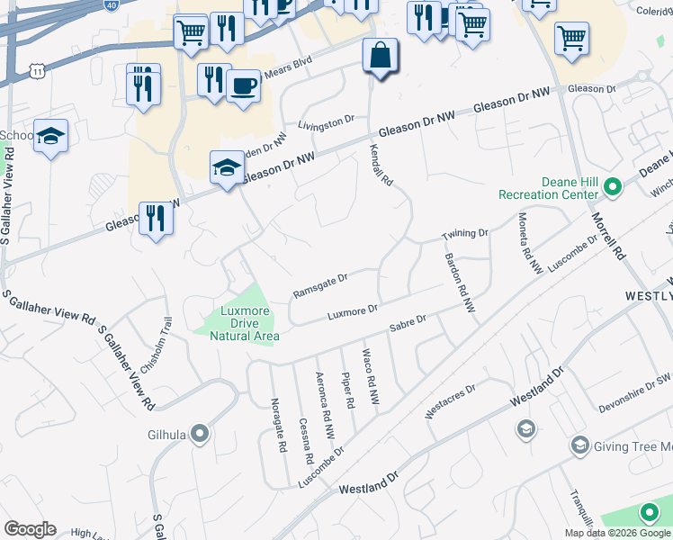 map of restaurants, bars, coffee shops, grocery stores, and more near 7817 Ramsgate Drive in Knoxville