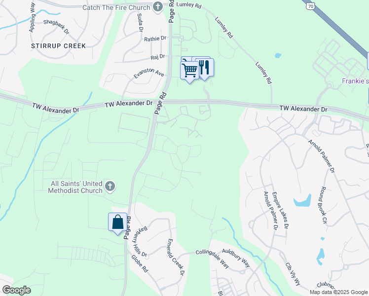 map of restaurants, bars, coffee shops, grocery stores, and more near 1016 Epiphany Road in Morrisville