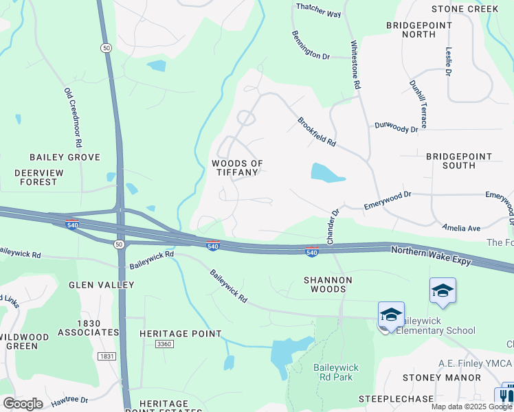 map of restaurants, bars, coffee shops, grocery stores, and more near 821 Bromley Way in Raleigh