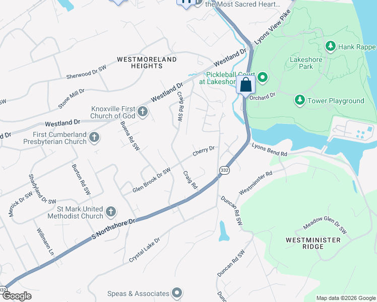 map of restaurants, bars, coffee shops, grocery stores, and more near 6621 Cherry Drive in Knoxville