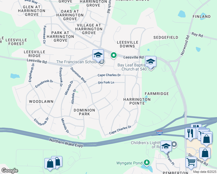 map of restaurants, bars, coffee shops, grocery stores, and more near 9625 Berryville Court in Raleigh