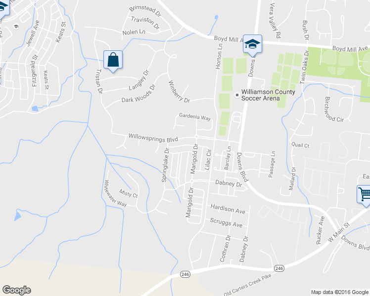 map of restaurants, bars, coffee shops, grocery stores, and more near 318 Sundance Ln in Franklin