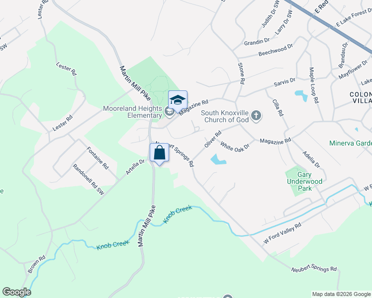 map of restaurants, bars, coffee shops, grocery stores, and more near 5534 Neubert Springs Road in Knoxville