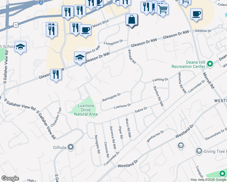 map of restaurants, bars, coffee shops, grocery stores, and more near 7817 Ramsgate Drive in Knoxville