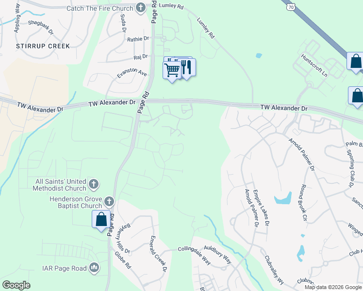 map of restaurants, bars, coffee shops, grocery stores, and more near 1125 Epiphany Road in Morrisville