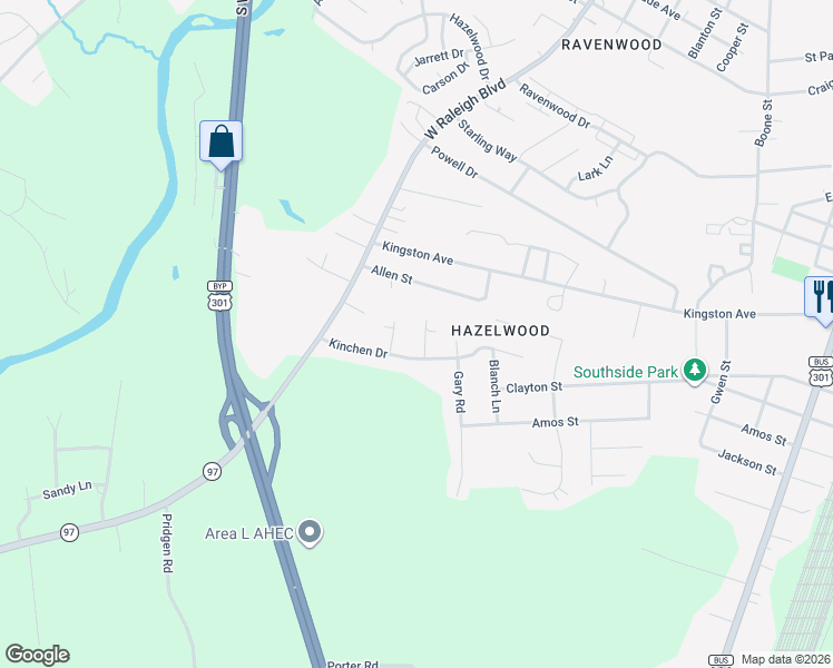 map of restaurants, bars, coffee shops, grocery stores, and more near 108 Peggy Court in Rocky Mount