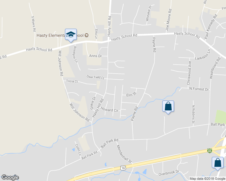 map of restaurants, bars, coffee shops, grocery stores, and more near 117 Hidden Hills Drive in Thomasville