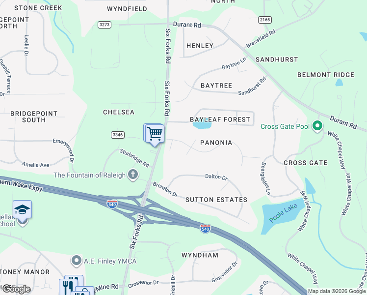 map of restaurants, bars, coffee shops, grocery stores, and more near 112 Carpathian Way in Raleigh