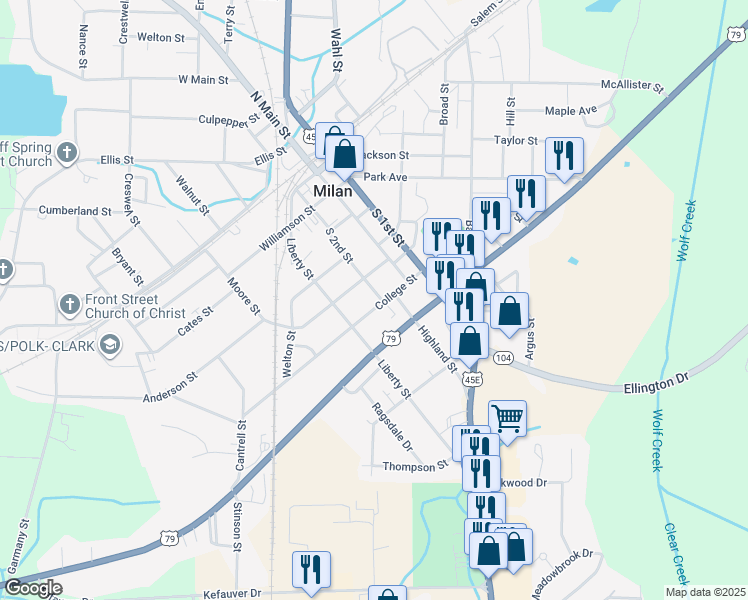 map of restaurants, bars, coffee shops, grocery stores, and more near 1052 College Street in Milan