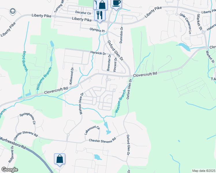 map of restaurants, bars, coffee shops, grocery stores, and more near 119 Verde Meadow Drive in Franklin